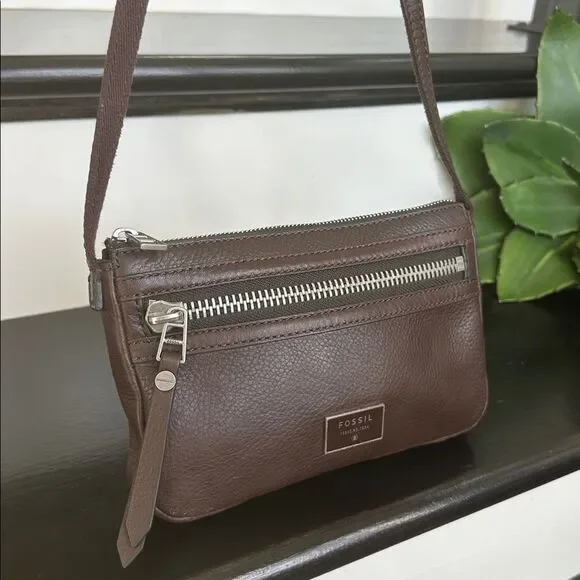 Fossil genuine leather like new crossbody shoulder purse brown - Picture 3 of 10